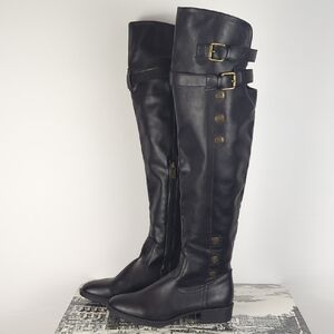 Libby Edelman Black Leather Over-the-Knee Boots with Buckle & Buttons l Size 7.5